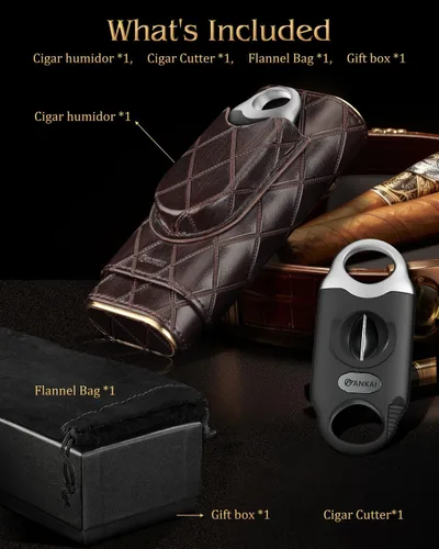 Miniatura 6 de Caja de cigarros, caja de humidor de viaje con cortador de puros, caja de almacenamiento portátil de cigarros forrada de madera de cedro, guillotina