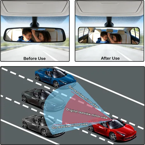 Miniatura 2 de Kitbest Espejo Retrovisor, Universal de 11.4 Pulgadas Clip Interior Panorámico, Espejo Retrovisor Interior de Gran Ángulo, Espejo Retrovisor Convexo