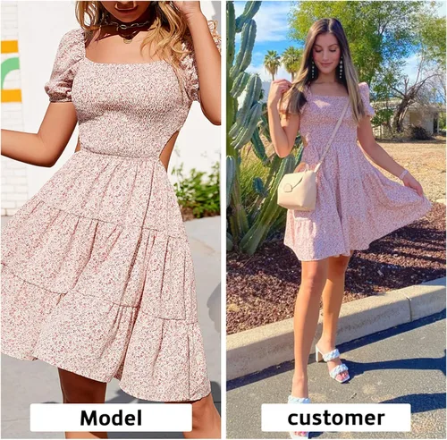 Miniatura 2 de Byinns Vestido corto con cordón para mujer, cuello corazón, vestido vaporoso, manga larga, volantes, lindo vestido de invitada de boda