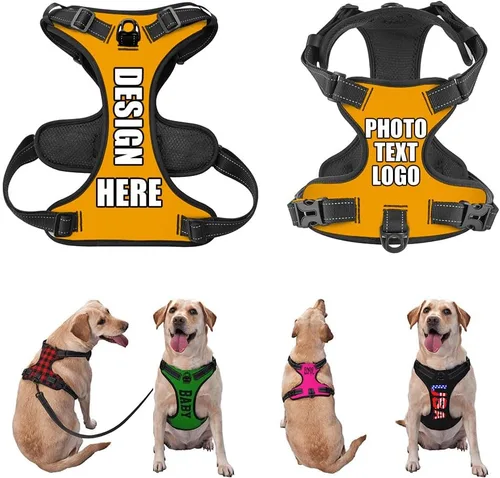Miniatura 40 de Arnés para perro personalizado con nombre y número de teléfono, chaleco personalizado para perro, arnés reflectante ajustable para mascotas, beige, S