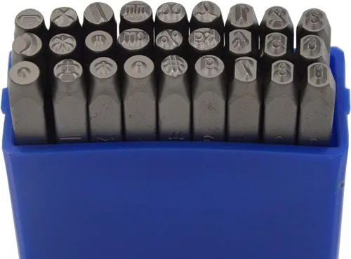 Miniatura 52 de Juego de 27 sellos de acero resistente con letras mayúsculas de 3/64" 1mm, kit de punzones de alfabeto para estampado a mano de caracteres, código