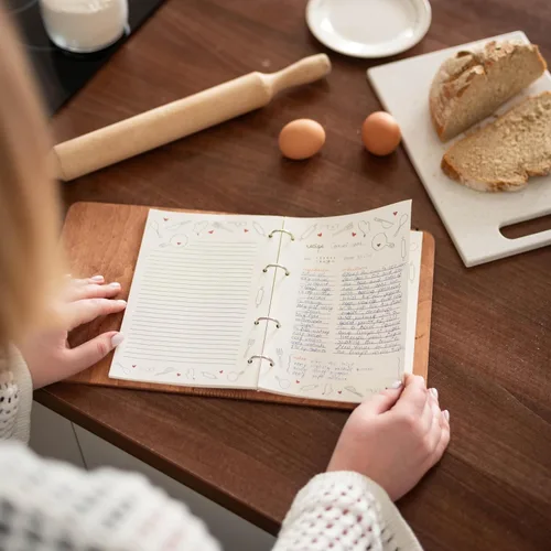 Miniatura 7 de ENJOY THE WOOD Carpeta de Libro de Recetas Personalizada - Diario de Libro de Cocina Familiar de Madera en Blanco para Escribir Tus Propias Recetas