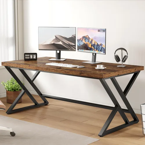 Miniatura 15 de LVB Escritorio Moderno Blanco para Computadora, Escritorio Industrial Largo para Oficina en Casa para Estudiante, Escritorio Grande de Metal y Roble