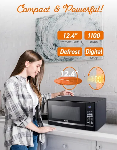 Miniatura 4 de COMMERCIAL CHEF Microondas de 1.4 pies cúbicos con 10 niveles de potencia, microondas pequeño con botón pulsador, microondas de 1100 vatios