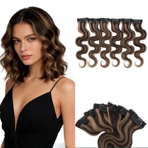 Miniatura 21 de Benehair 6 extensiones de cabello corto con clip, 100% cabello humano real, sin costuras e invisibles, para mujeres, con volumen instantáneo