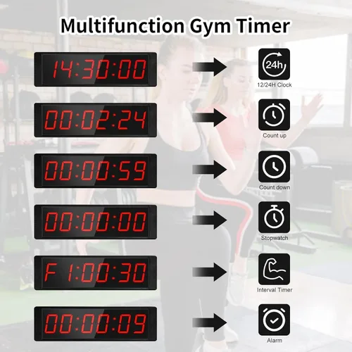 Miniatura 3 de Temporizador de gimnasio portátil con botón de inicio/parada, cronómetro, temporizador de cuenta regresiva, control remoto, reloj de pared digital