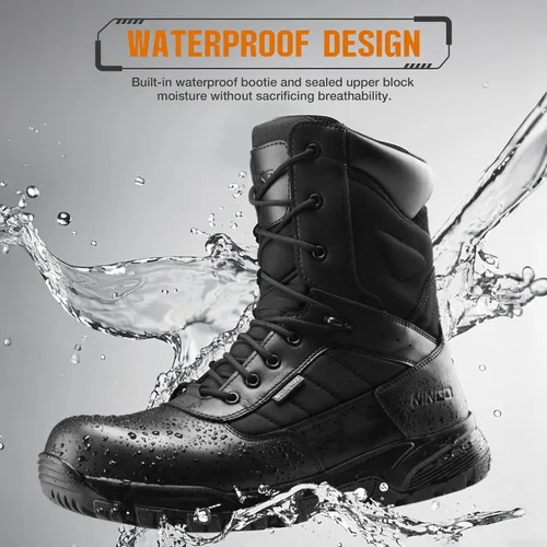 Miniatura 5 de NINGO Botas de punta compuesta para hombre, botas de trabajo impermeables con cremallera lateral, protección antideslizante y a prueba de pinchazos