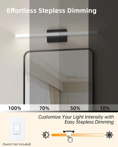 Miniatura 4 de Barra de luz LED moderna para tocador de baño, 30 pulgadas, 28 W, 2400 lúmenes, 5CCT, regulable, lámpara de baño negra e iluminación de espejo