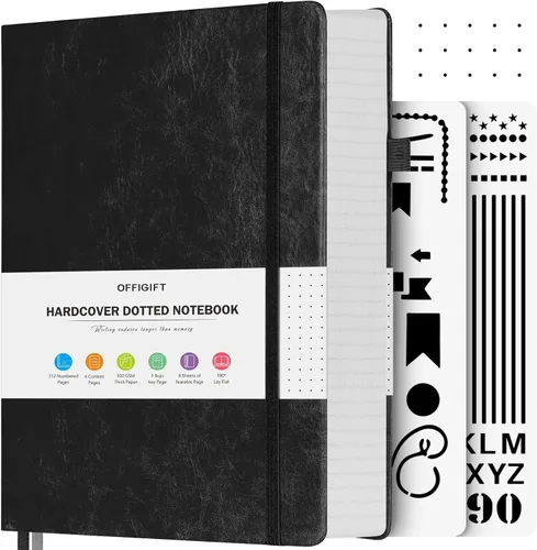 Miniatura 24 de Cuaderno de puntos, 312 páginas numeradas, cuaderno grande B5 de cuero de tapa dura, cuaderno de 3.53 oz/yd² con páginas de índice, diario de puntos
