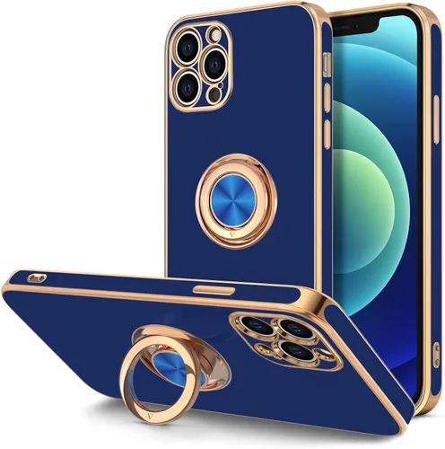 Miniatura 14 de Hython Funda para iPhone 12 Pro Max con Soporte de Anillo [Soporte Magnético Giratório de 360°] [Forro de Microfibra Suave] Borde Chapado en Oro