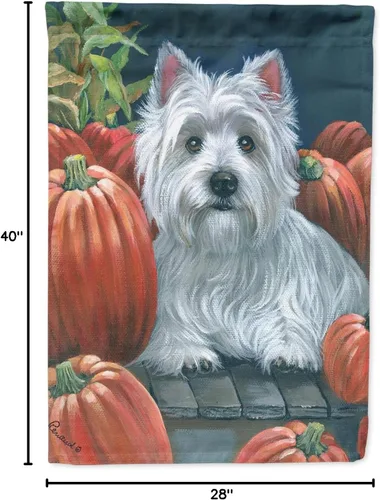 Miniatura 341 de Caroline's Treasures PPP3090GF - Bandera decorativa para jardín de bulldog inglés y otoño, para exteriores, patio, flores, tamaño de jardín