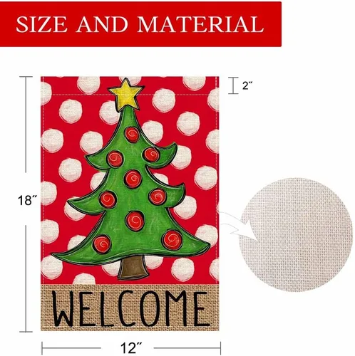 Miniatura 6 de PANDICORN Bandera de Jardín Feliz Navidad 12x18 Pulgadas Doble Cara, Bienvenida Árbol de Navidad Lunares Rojo Invierno Vacaciones Patio Arpillera