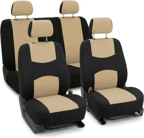 FH Group Juego completo de fundas de asiento de automóvil de tela plana, color beige combo, diseño de fundas de asiento de automóvil pequeño,