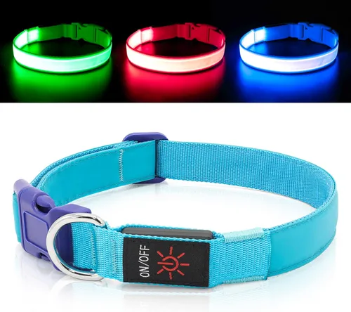 Miniatura 8 de Collar de perro con luz LED, recargable por USB, tamaño ajustable, correas de nailon TPU resistentes, collares básicos de seguridad para perros