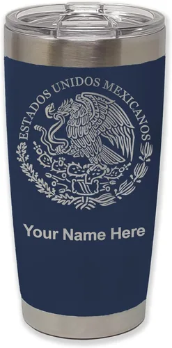 Miniatura 20 de LaserGram Vaso aislado al vacío de 20 onzas, bandera de México, grabado personalizado incluido (gris)
