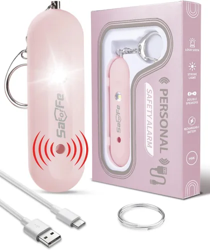 Miniatura 10 de Alarma de seguridad personal para mujeres, alarma de seguridad recargable impermeable, sirena extra fuerte de 140 dB con luz estroboscópica SOS