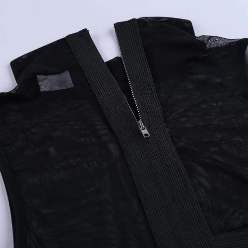 Miniatura 6 de JEATHA Camiseta corta de malla transparente para mujer, sin mangas, cuello alto, blusa