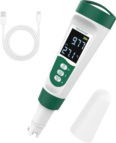 Medidor de pH digital 5 en 1, con función de voz, PH/TDS/EC/Temp/Salt Pool Salt Tester, medidor de pluma impermeable y recargable para piscinas,