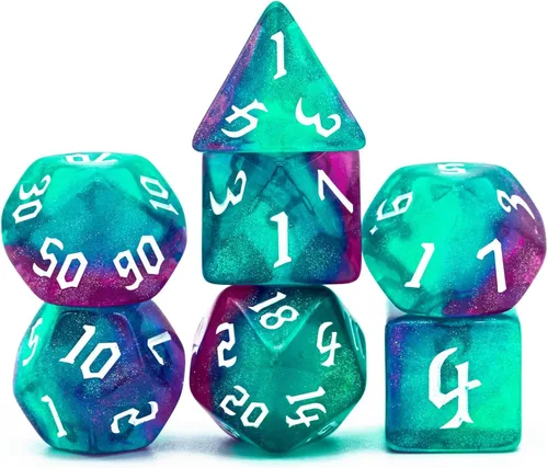 Miniatura 22 de Juego de dados DND de 7 dados poliédricos con una bolsa de dados de cuero, juego de dados D&D para juegos de mesa RPG (negro)