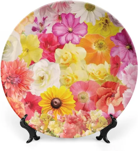 Miniatura 8 de XISUNYA Plato decorativo de 6 pulgadas, porcelana redonda de mandala dorada, plato de exhibición de estampado floral indio oriental para mesa
