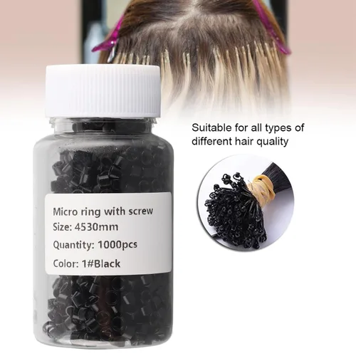 Miniatura 2 de Anillo de extensión de cabello, 1000 piezas de aluminio con microenlaces, anillos de perlas de tornillo pequeños microenlaces kit de extensiones