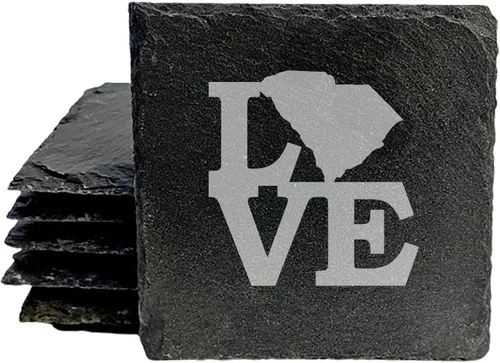 Miniatura 33 de Rustic Slate Coasters Set of 6, Round 4" with South Carolina 'Home Sweet Home' Design, for Holidays, Birthdays, Housewarming, She-Shed, Man Cave