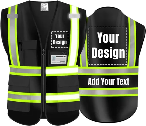 Chaleco de Seguridad Reflectante de Alta Visibilidad Personalizable con Logo y 5 Bolsillos Hi Vis Chaleco Ropa de Trabajo Protectora para Exteriores