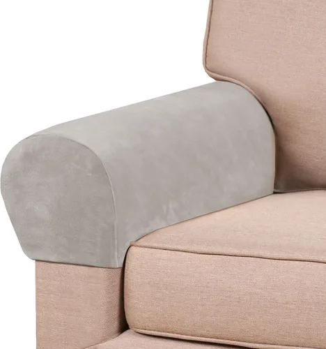 Miniatura 19 de PrinceDeco 4 Pack Thick Velvet Stretch Armrest Covers for Chairs and Sofas - Non Slip, Brown