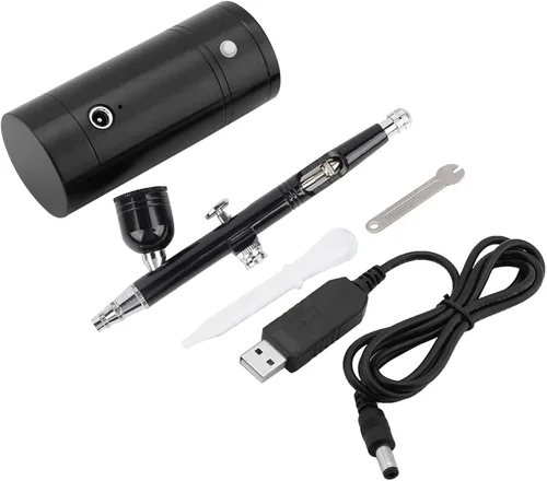 Oumefar Kit de aerógrafo negro de 0.012 in, mini compresor de aire, pistola de pulverización, conjunto de capacidad USB 8.4 V, juego de aerógrafo