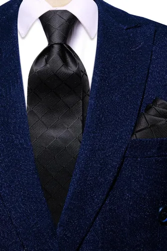 Miniatura 217 de Hi-Tie Corbata clásica de cachemira para hombre con pañuelo y gemelos a cuadros