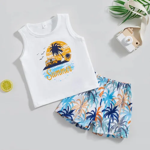 Miniatura 9 de Conjunto de pantalones cortos para niños pequeños, camiseta estampada junto al mar, 2 piezas, ropa de verano