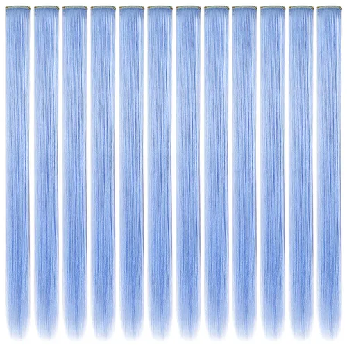Miniatura 19 de 12 extensiones de cabello de colores rectas de 20 pulgadas, extensiones de cabello sintético con clip, color arcoíris, con reflejos, para fiesta