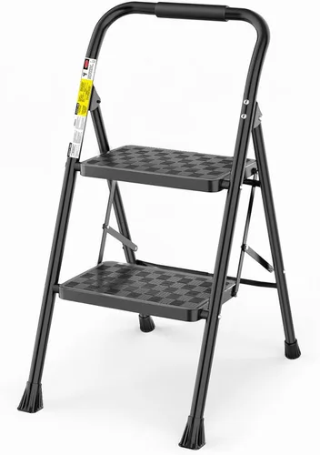 HBTower Escalera de 2 escalones, taburete para adultos, escalera de 2 escalones plegable con diseño ergonómico de pedal ancho