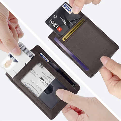 Miniatura 146 de Travelambo billetera mediana y minimalista de cuero para bolsillo frontal, con bloqueo de interferencia de radiofrecuencia