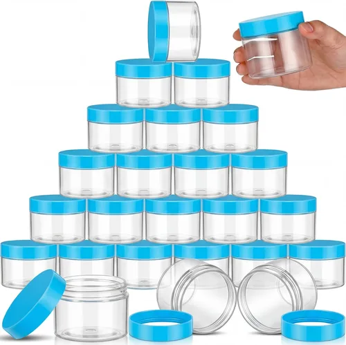 Miniatura 37 de SATINIOR 24 frascos de plástico transparente vacíos con tapas, recipientes de almacenamiento redondos de boca ancha para productos de belleza