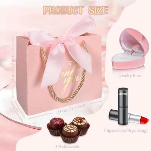 Miniatura 2 de Colarr 120 bolsas pequeñas de regalo de agradecimiento, mini bolsas para dulces con asas y cinta de lazo para bodas, cumpleaños, baby shower, Rosa