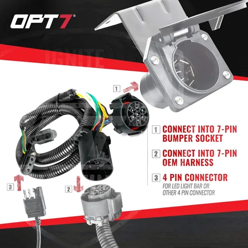 Miniatura 3 de OPT7 Easy Connect USCAR - Arnés de 7 pines a 4 pines, adaptador de conector de cableado de extensión de remolque de 4 pies para camiones
