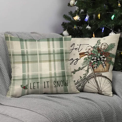 Miniatura 4 de Hello Winter Vibes - Juego de 4 fundas de almohada decorativas verdes de 20 x 20 pulgadas, ponte acogedora para bicicleta, árbol de Navidad, copos