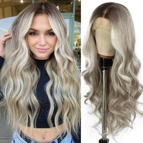 Miniatura 13 de SAPPHIREWIGS Peluca rubia con encaje frontal, pelucas largas y onduladas para mujer, pelucas de color rubio ceniza, resistentes al calor, para Mix