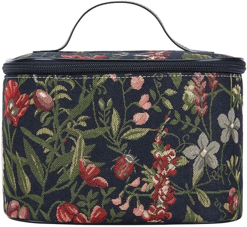 Signare Neceser de tapicería, bolsa organizadora de maquillaje para mujer, diseño de jardín matutino, color negro (TOIL-MGDBK), Negro -