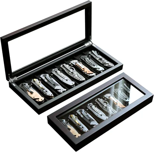 Miniatura 11 de Estuche de exhibición de cuchillos de dos niveles, caja de almacenamiento para cuchillos de bolsillo de 15 a 17 cuchillos de bolsillo, estuche Chapa
