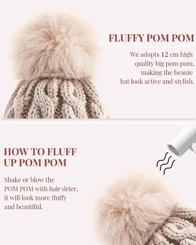 Miniatura 5 de 3 gorros para mujer con pompón, gorro de punto para mujer invierno y otoño, sombreros de invierno cálidos de moda para mujer