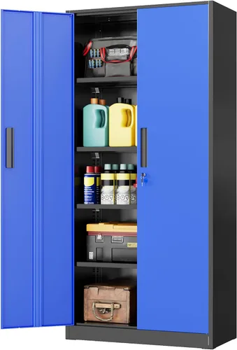 Miniatura 31 de INTERGREAT Armario de almacenamiento de metal para garaje, armario de almacenamiento con cerradura de 36 pulgadas con 2 puertas y 2 estantes Negro