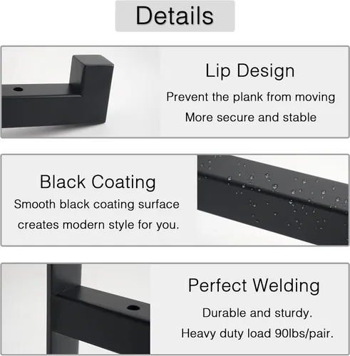 Miniatura 5 de OVOV 2 Piezas Soportes de Estante de Acero Resistente Montados en Pared Soportes de Estante de Metal Industrial Negro Mate 6 Pulgadas