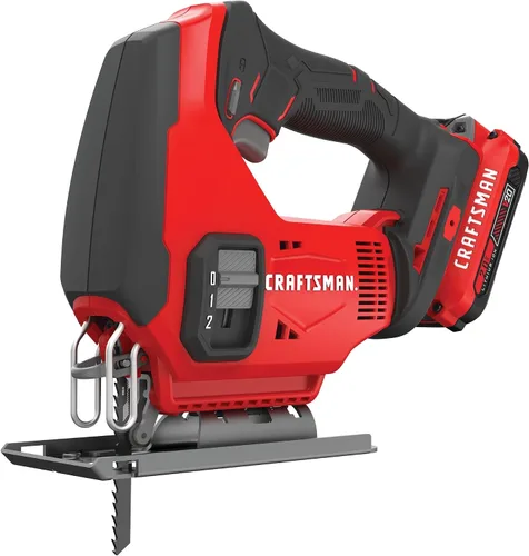 CRAFTSMAN Kit de sierra caladora inalámbrica V20, 3 ajustes orbitales, hasta 2,500 SPM, batería y cargador incluidos (CMCS600D1)