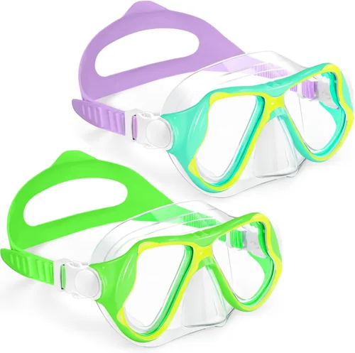 Miniatura 16 de Freela Paquete de 2 gafas de natación para niños y niñas de 3 a 14 años, lente de vidrio templado de 180° HD con cubierta de nariz para piscina