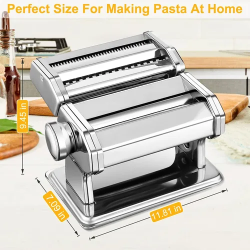 Miniatura 3 de Sailnovo Máquina para hacer pasta, máquina para hacer pasta de rodillo 180, 9 ajustes de grosor ajustables, máquina de fideos 2 en 1 con rodillos