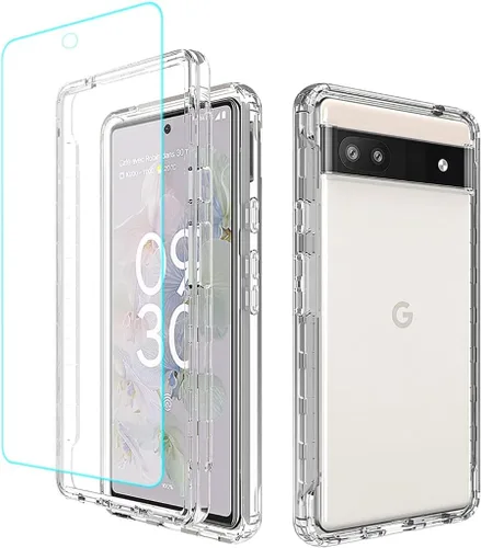 Miniatura 9 de Funda para Google Pixel 6A, diseño floral, protector de pantalla de vidrio templado transparente, funda protectora de cuerpo completo