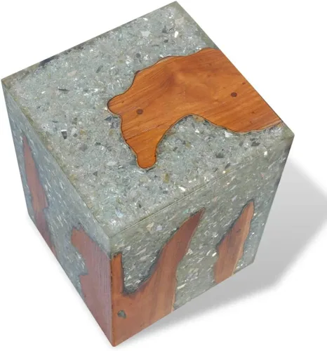 Miniatura 7 de Taburete de madera maciza de teca y resina, taburete de tocón de árbol con borde vivo, mesa auxiliar de borde natural, soporte para plantas, mesita