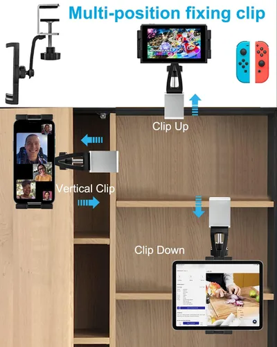 Miniatura 2 de Soporte para tablet de armario de cocina, soporte para tableta debajo del gabinete con abrazadera ajustable de 360° para iPad Pro Air Mini, Galaxy